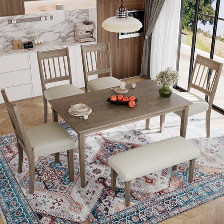 6-Piece Retro Dining Room Set, Classic Kitchen Furniture Set, Wooden Rectangular Table and 4 Chairs with Bench for kitchen & Dining Room, Easy Assembly, Space Saving, (BROWN) - sold by Home Elegance USA