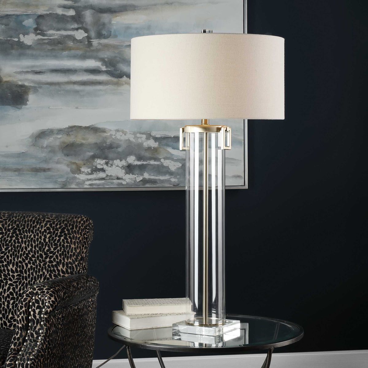 Monette Tall Cylinder Lamp - Silver / Beige by Uttermost - View 2