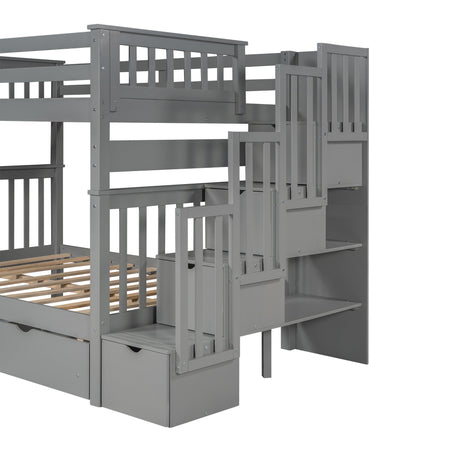 Full Over Full Bunk Bed with Shelves and 6 Storage Drawers, Gray(Old SKU:LT000046AAE) - sold by Home Elegance USA