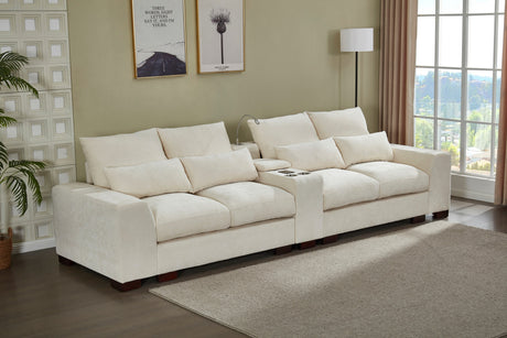 Modern Sectional Sofa Couch with Console,USB Charging Port,Reading Light,Cup Holder, Beige - sold by Home Elegance USA