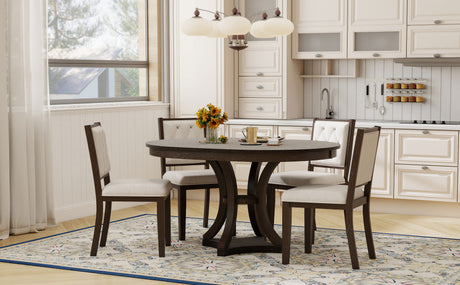 TREXM 5-Piece Retro Functional Dining Table Set Extendable Round Table and 4 Upholstered Chairs for Dining Room and Living Room (Espresso) - sold by Home Elegance USA