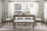 Stylish 6-Piece Dining Table Set with Bench Side Chairs Comfortable Light Brown Finish Wooden Dining Furniture