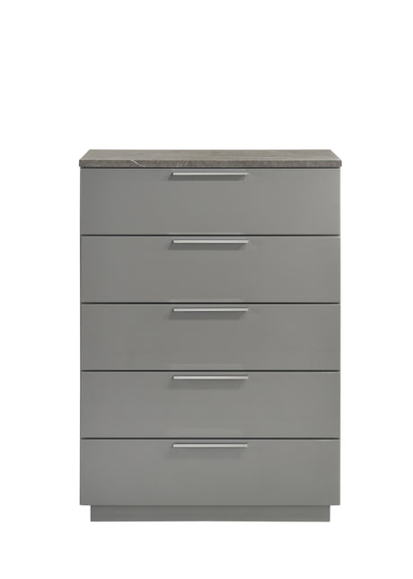 Elara Queen 5-Piece Set – Two-Tone High-Gloss Marble & Lacquer Finish with LED Lighting, Metal-Finished Legs, Spacious Storage- Gray (NJ Inventory) - sold by Home Elegance USA