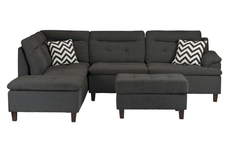 Living Room Furniture Charcoal Cushion Sectional w Ottoman Linen Like Fabric Sofa Chaise - sold by Home Elegance USA