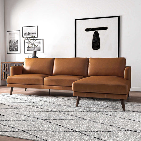 Lore  L-Shaped Genuine Leather Sectional In Tan Right Facing - sold by Home Elegance USA