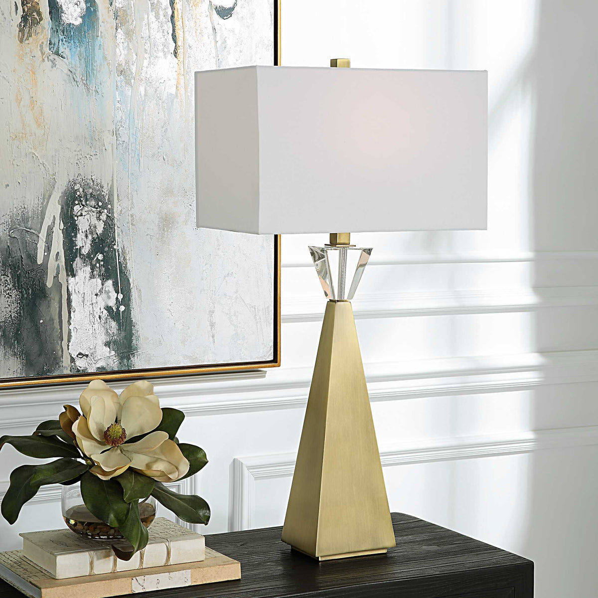 Arete Modern Brass Table Lamp - Gold / White by Uttermost - View 2
