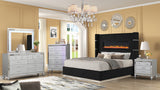 LIZZELLE Upholstery Wooden Queen 5 PC Bedroom set with Ambient lighting in Black Velvet Finish(CA INVENTORY)