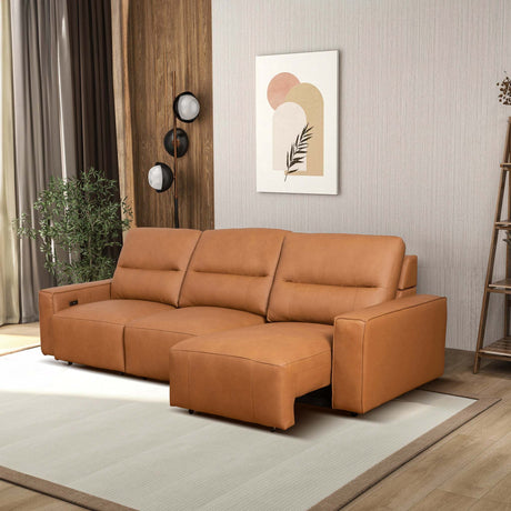 Grant Triple PWR Convertible Sofa - Cognac Leather - sold by Home Elegance USA