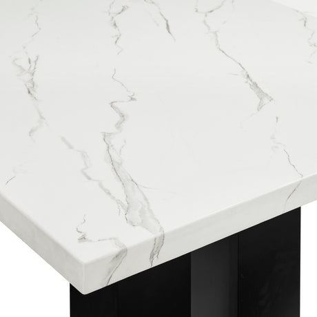 5pc Dining Set White Rectangular Marble-like Tabletop Dark-finished Base Upholstered Chairs Soft Wooden Dining Room Furniture - sold by Home Elegance USA