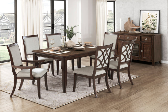 Formal Traditional 7pc Dining Set Table and Chairs Separate Extension Cherry Finish with Dark Walnut Inlay Wooden Furniture