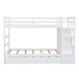 Twin Over Twin Bunk Bed with Trundle and Staircase,White(OLD SKU:LT000068AAK) - Home Elegance USA