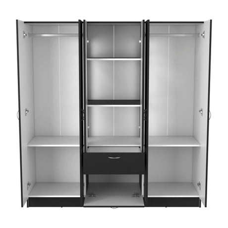 Kibo 6 Doors Armoire, One Drawer, Rod, Seven Interior Shelves, Black Wengue / White -Bedroom - sold by Home Elegance USA