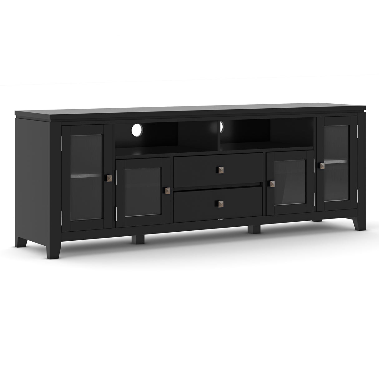 Cosmopolitan 72 inch Wide Solid Wood TV Stand in Black For TVs up to 80 inches