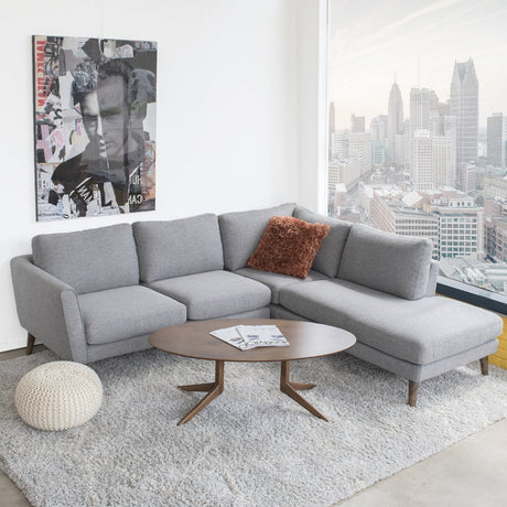 Benson Mid-Century Modern Grey Fabric Sectional Sofa with Right Facing Chaise and Solid Wood Frame - sold by Home Elegance USA