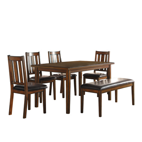 Espresso Finish 6pc Dining Set Tabe Bench and 4 Chairs Set Black Faux Leather Upholstered Seat Dining Kitchen Set Wooden Furniture - sold by Home Elegance USA