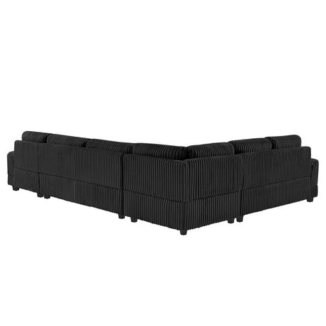 Modern Oversized U-shaped Sectional Sofa with Chaise Lounge Upholstered in Soft Black Corduroy - sold by Home Elegance USA