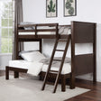 Transitional Style Twin Over Full Bunk Bed With Footboard Ladder, Walnut