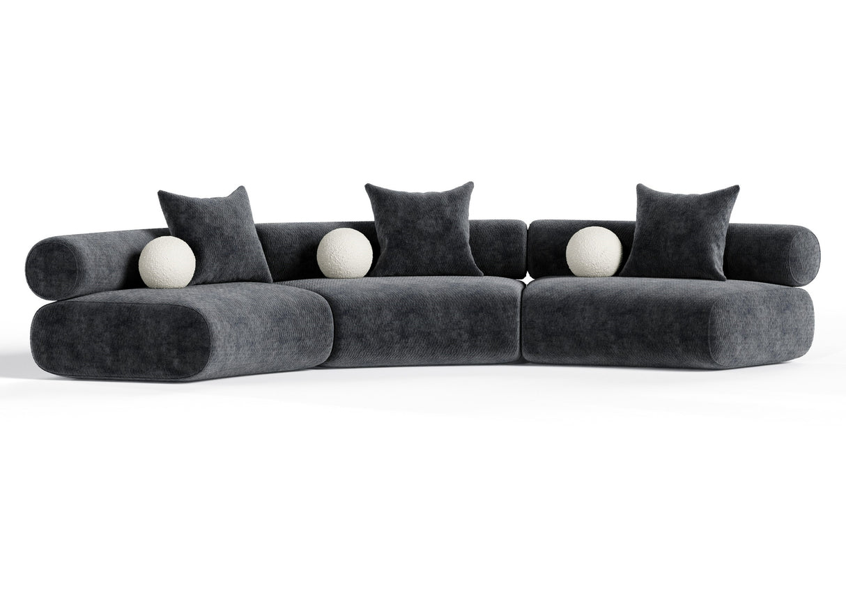Simpson - Contemporary Dark Grey Fabric Curved Modular Sectional Sofa with Throw Pillows-3-Piece Sectional - View Image 1