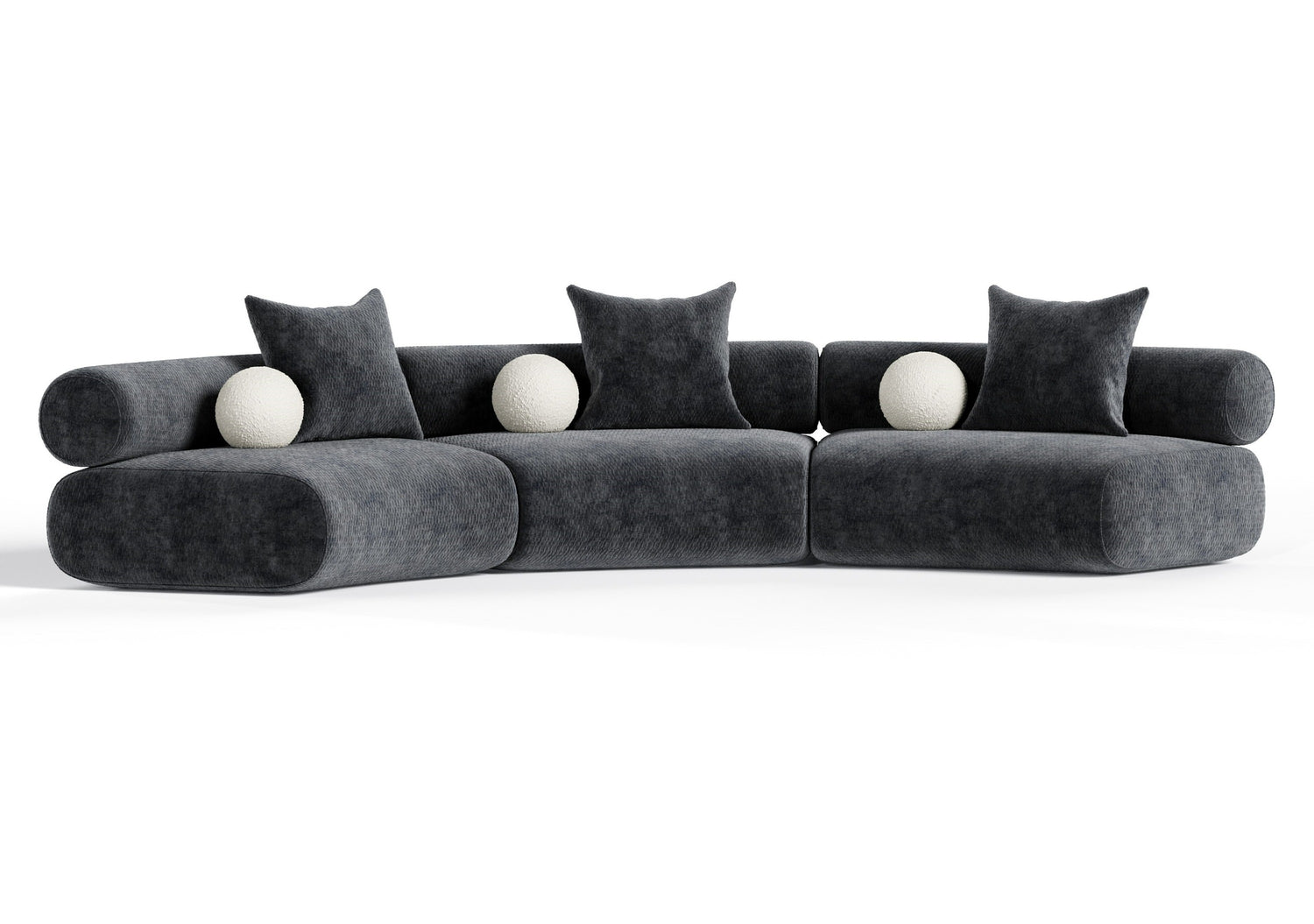 Simpson - Contemporary Dark Grey Fabric Curved Modular Sectional Sofa with Throw Pillows-3-Piece Sectional - View Image 1