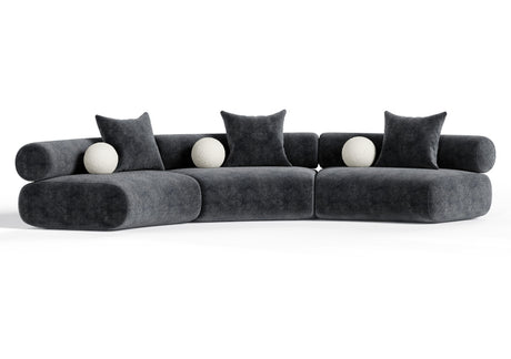 Simpson - Contemporary Dark Grey Fabric Curved Modular Sectional Sofa with Throw Pillows-3-Piece Sectional - View Image 1
