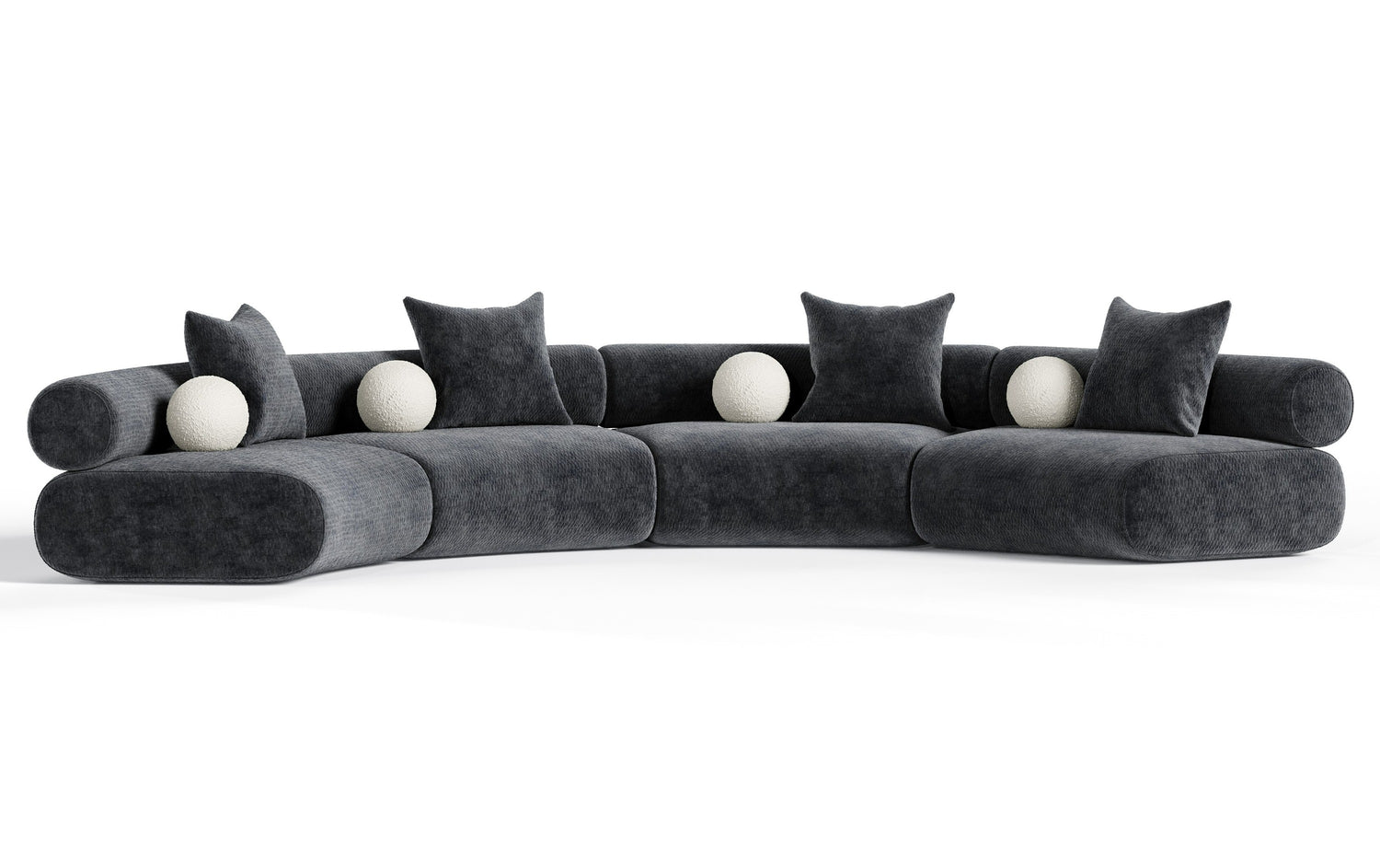 Simpson - Contemporary Dark Grey Fabric Curved Modular Sectional Sofa with Throw Pillows-4-Piece Sectional - View Image 1