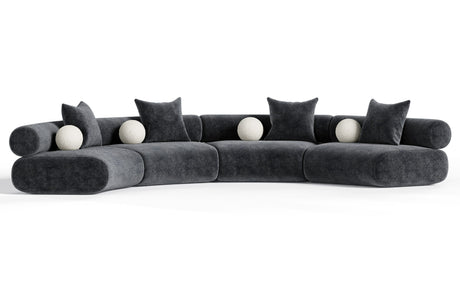 Simpson - Contemporary Dark Grey Fabric Curved Modular Sectional Sofa with Throw Pillows-4-Piece Sectional - View Image 1