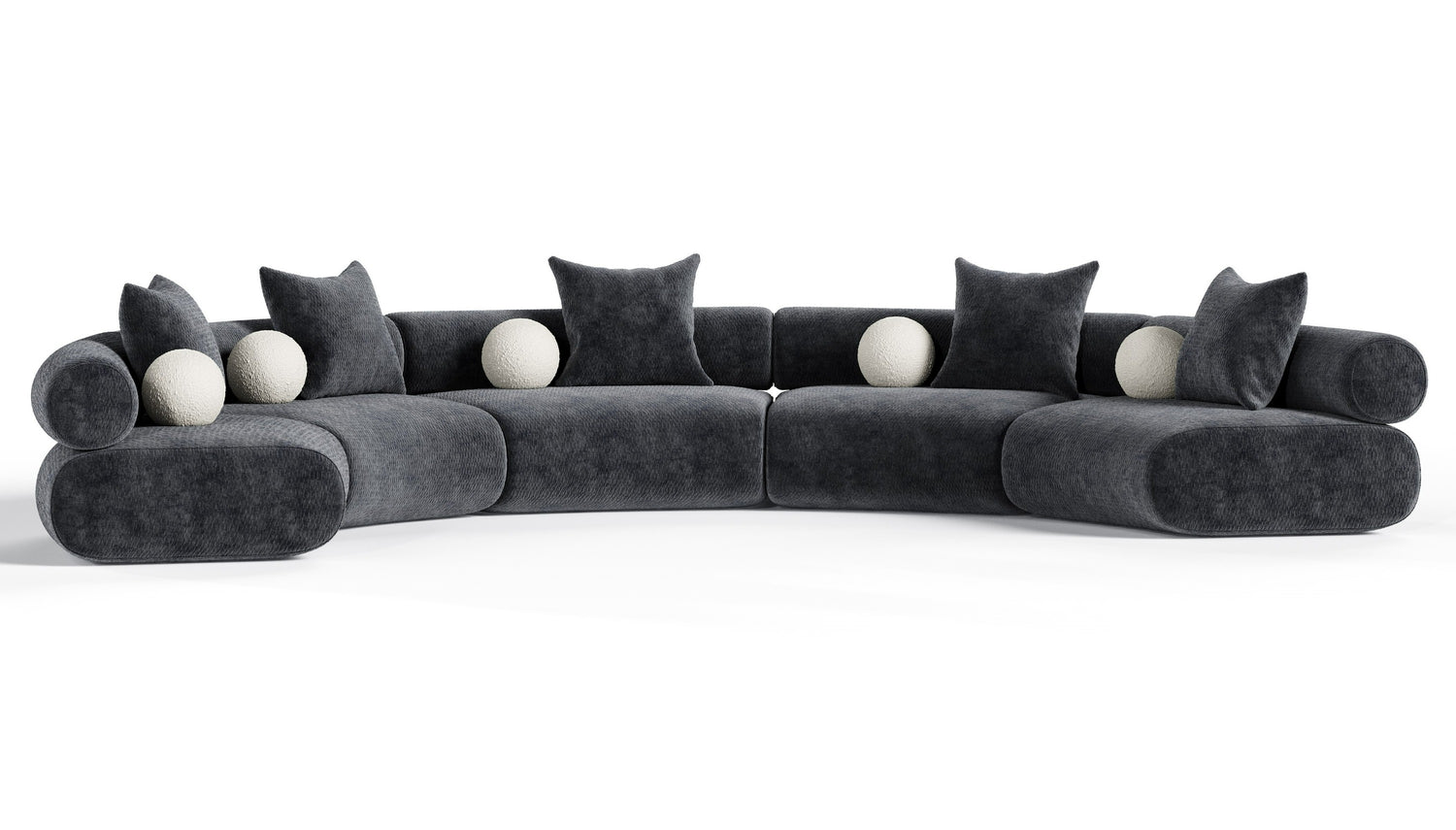 Simpson - Contemporary Dark Grey Fabric Curved Modular Sectional Sofa with Throw Pillows-5-Piece Sectional - View Image 1