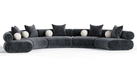Simpson - Contemporary Dark Grey Fabric Curved Modular Sectional Sofa with Throw Pillows-5-Piece Sectional - View Image 1