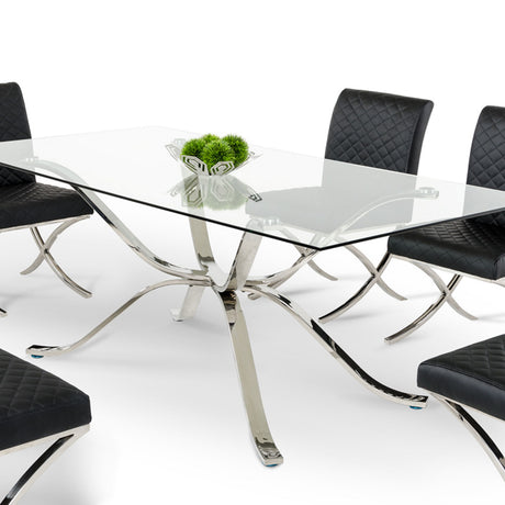 Modrest Adderley Modern Stainless Steel w/ Glass Top Dining Table