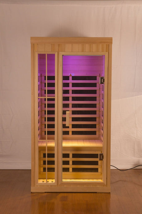 Deluxe version Plus One person Far infrared Hemlock Sauna room with LED colour lights - W632S00009 - Home Elegance USA - 7