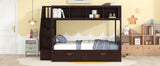 Twin over Full Bunk Bed with Shelfs, Storage Staircase and 2 Drawers, Espresso - Home Elegance USA