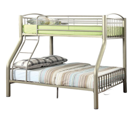 Twin Over Full Metal Bunk Bed Contemporary Style Bold Diameter Tube Rails Metallic Gold - sold by Home Elegance USA