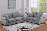 Contemporary Style 2pc Sofa Set Luxurious Corduroy Upholstered Cushion Back Seat Wooden Legs Fog Finish Primary Living Room Matching Pillow Included