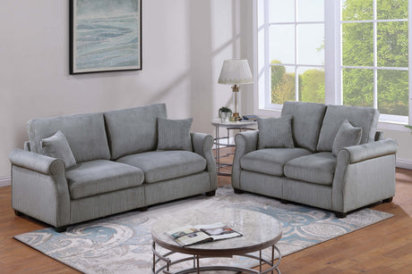 Contemporary Style 2pc Sofa Set Luxurious Corduroy Upholstered Cushion Back Seat Wooden Legs Fog Finish Primary Living Room Matching Pillow Included
