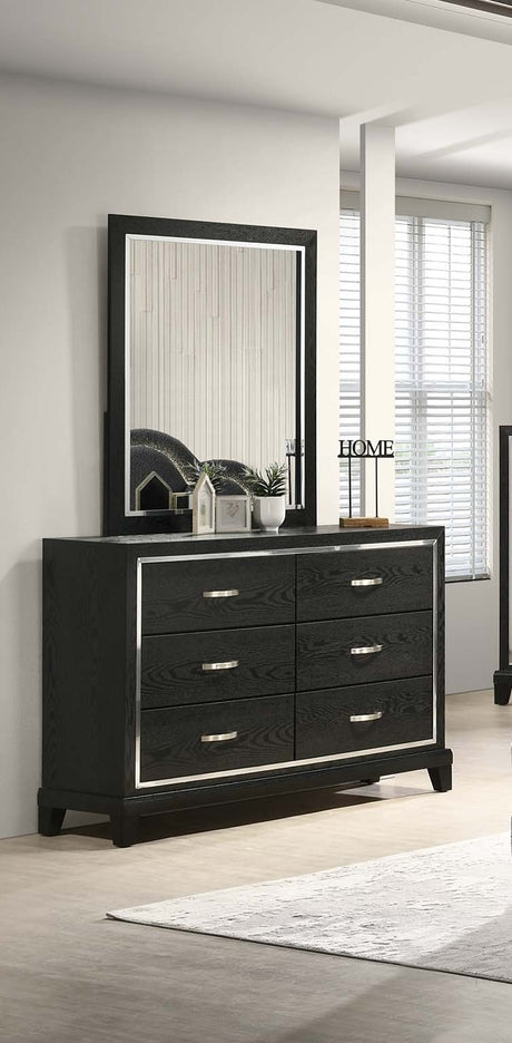 Contemporary Style 1pc Dresser Tapered Legs Chrome Handles Black Finish Bedroom Furniture