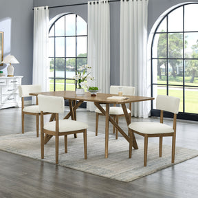 Darla 5Pc 70'W Rectangular Walnut Oak Geometric Cross Base Dining Set - sold by Home Elegance USA