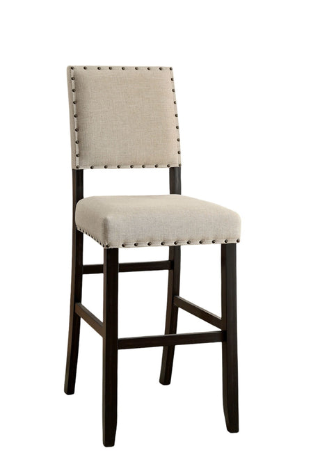 Antique Black Wooden 5pc Counter Height Dining Bar Set Table And 4x Chairs Ivory Linen Like Fabric Cushions Nailhead Trim Bar Chairs - sold by Home Elegance USA