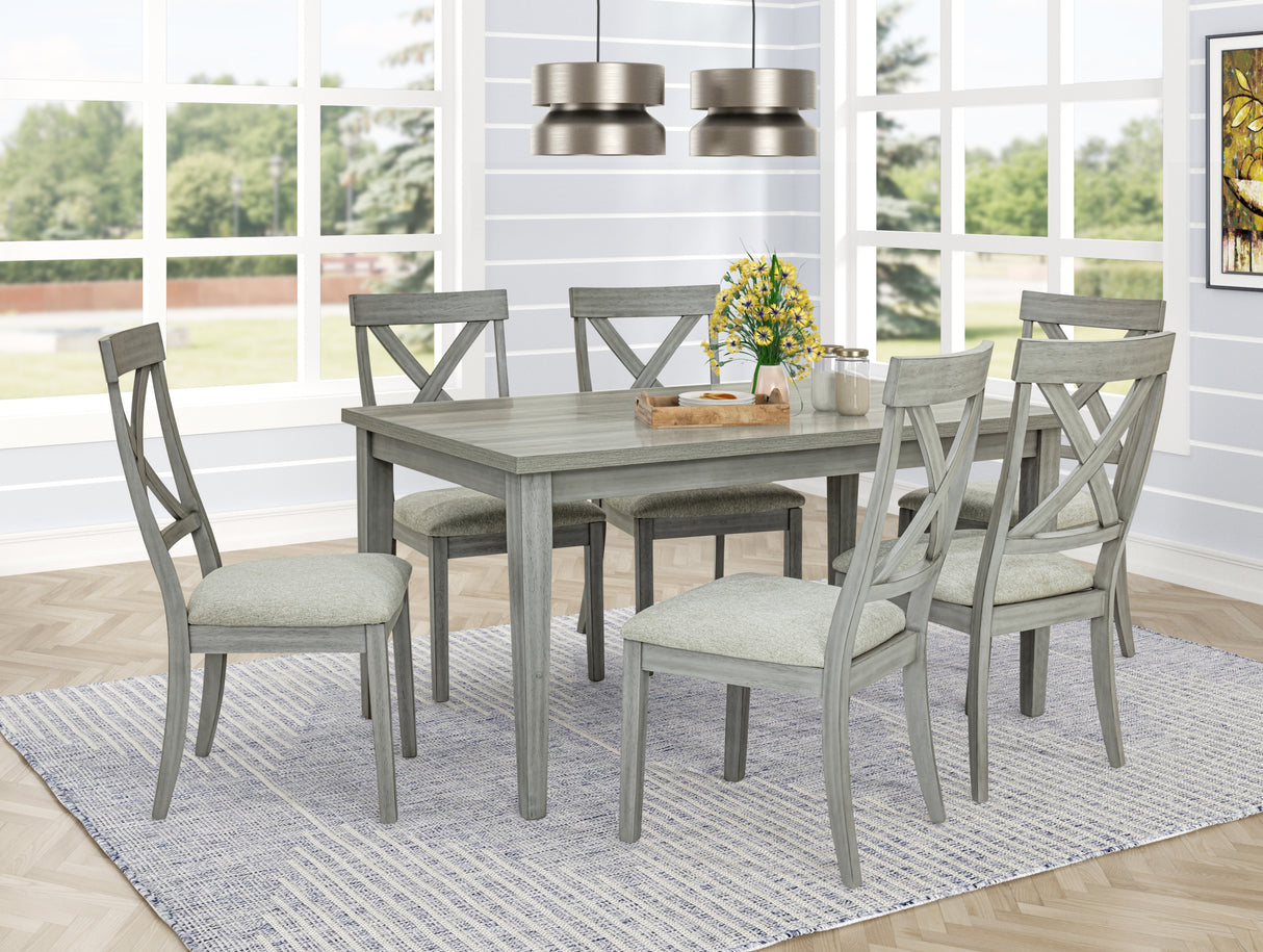 Beautiful 7Pc Dining Set Rectangular Dining Table Upholstered Chair Dining Room Set Wooden Gray
