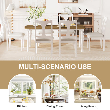 7-Piece Dining Table Set, 60inch to 78inch Extendable Wood Dining Table with Removable Leaf, Kitchen Table Set with 6 Upholstered Side Chair, Dining Table Set for 6 - sold by Home Elegance USA
