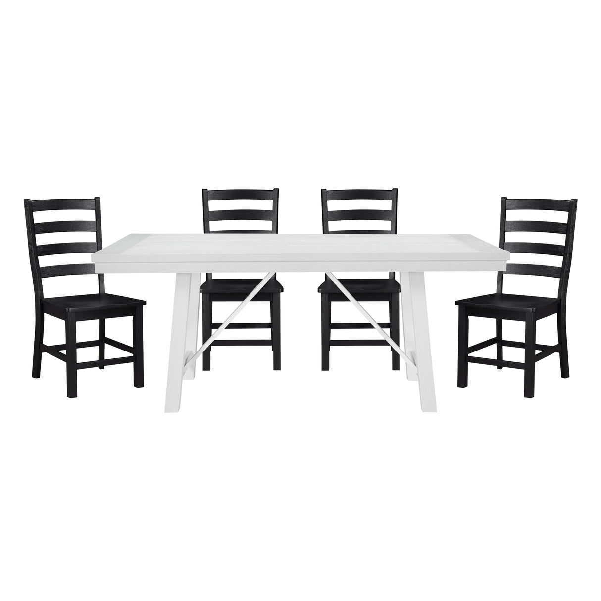 Modern Contemporary Black White 5pc Dining Set Table and 4 Side Chairs Set Wooden Kitchen Dining Furniture Casual Style