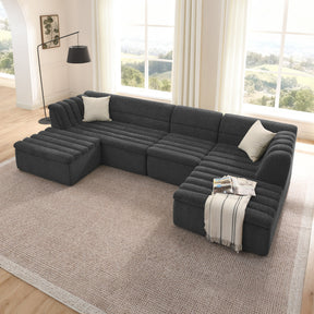 135' U-Shaped Modular Sectional Sofa with Chaise and Movable Ottoman for Living Room, Chenille Upholstered Boneless Couches with Wave-Shaped Armrest, No Pillows Included - sold by Home Elegance USA