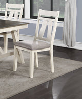 Dining Room Furniture 6pc Dining Set Table w Leaf And 4x Side Chairs 1x Bench Gray Fabric Cushion Seat White Clean Lines Wooden Table Top | Home Elegance USA