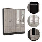 Bolton 160 Armoire, Six Shelves, Two Double Door Cabinets, Two Mirrors, Two Drawers, Rod Black / Light Gray - sold by Home Elegance USA