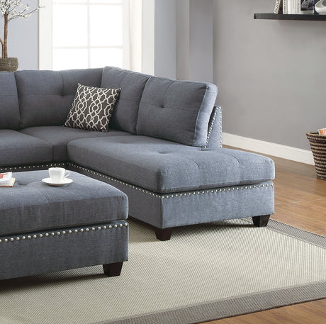 3-pcs Sectional Sofa Blue Grey Polyfiber Cushion Sofa Chaise Ottoman Reversible Couch Pillows - sold by Home Elegance USA