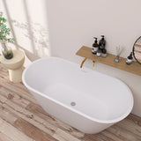 51" Acrylic Free Standing Tub - Classic Oval Shape Soaking Tub, Adjustable Freestanding Bathtub with Integrated Slotted Overflow and Chrome Pop - up Drain Anti - clogging Gloss White - W99564644 - image - 10