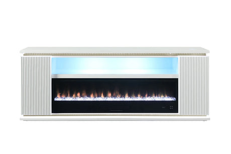 Contemporary Style TV Stand Electric Fire Place 3-Level Brightness Setting Room Temperature Control White Finish Primary Living Room - sold by Home Elegance USA