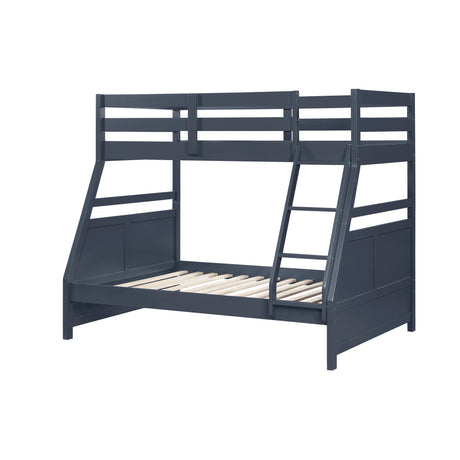 Bunk Bed Twin Over Full Navy Blue Finish Sturdy Wood Frame Guard Rails Youth Bedroom Furniture 1pc - sold by Home Elegance USA