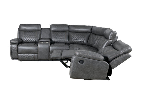 Home Theater Seating Manual Recliner with Cup Holder, Hide-Away Storage PU Reclining Sofa for Living Room, Home Theater, Gray - sold by Home Elegance USA