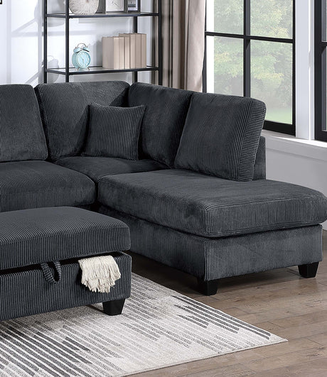 Contemporary Style 3pc Sectional Set Right Arm Chaise Left Arm Sofa w/ USB Port Storage Ottoman Throw Pillow Wooden Legs Black Finish Primary Living Room - sold by Home Elegance USA