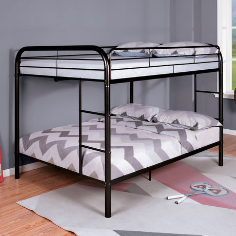 Full Over Full Metal Bunk Bed Contemporary Style With Angled Ladder, Black